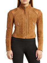 Load image into Gallery viewer, Womens Mesh Suede Leather Biker Jacket
