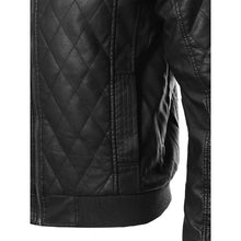 Load image into Gallery viewer, Men&#39;s Casual Quilted Black Biker Leather Jacket
