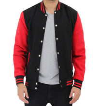 Load image into Gallery viewer, Men&#39;s Stylish Black and Red Varsity Jacket
