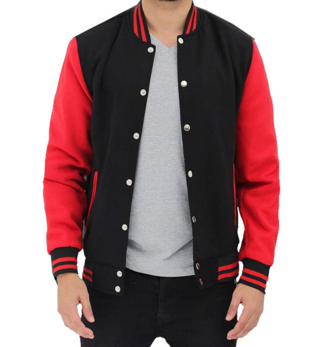 Men's Stylish Black and Red Varsity Jacket