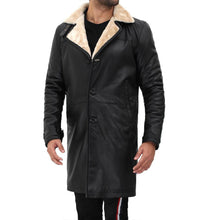 Load image into Gallery viewer, Mens Stylish Black Shearling Leather Trench Coat
