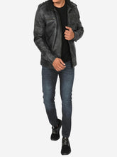 Load image into Gallery viewer, Mens Cafe Racer Distressed Black Leather Jacket
