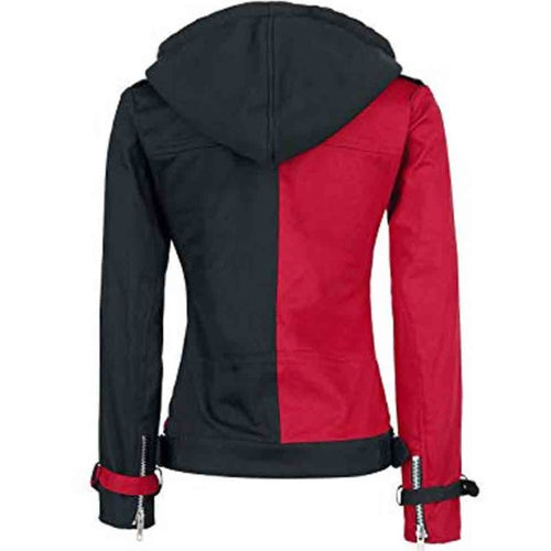 Women's Biker Black and Red Hooded Jacket
