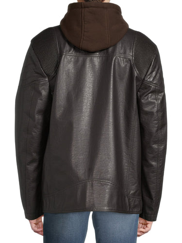 Men's Dark Brown Hooded Leather Jacket