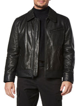 Load image into Gallery viewer, Mens Black Designer Motorcycle Leather Jacket
