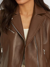 Load image into Gallery viewer, Women&#39;s Lambskin Brown Biker Leather Jacket
