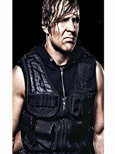 WWE Dean Ambrose Tactical Black Leather Vest