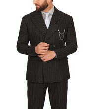 Load image into Gallery viewer, Mens Double Breasted Pinstripe Black Cotton Suit
