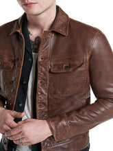 Load image into Gallery viewer, Mens Stylish Brown Trucker Leather Jacket
