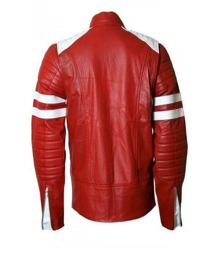 New Brad Pitt FC Fight Club Red Leather Jacket