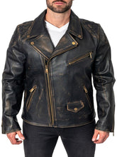 Load image into Gallery viewer, Mens Black Distressed Leather Biker Jacket
