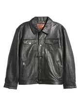 Load image into Gallery viewer, Mens Black Leather Trucker Jacket

