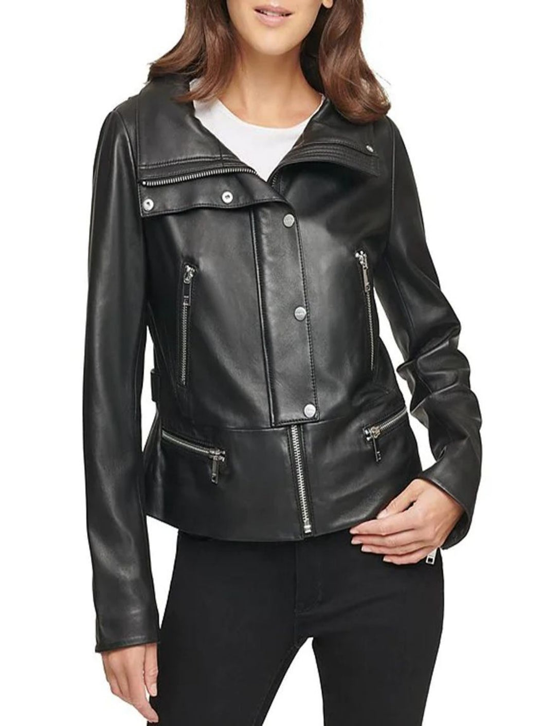 Womens Genuine Lambskin Leather  Moto Jacket