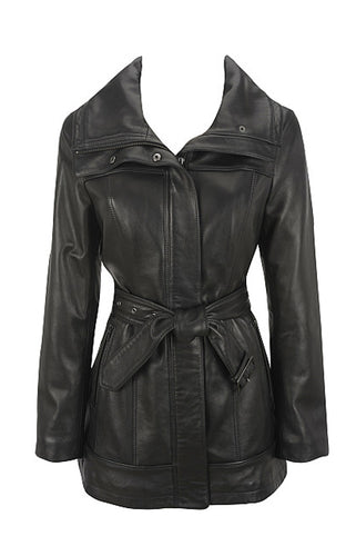 Women Plus Size Black Leather Coat