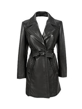Load image into Gallery viewer, Women Black Dawn Trench Leather Coat
