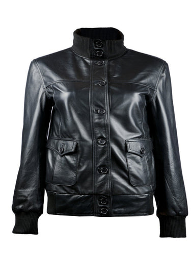New Women Black Bomber Leather Jacket