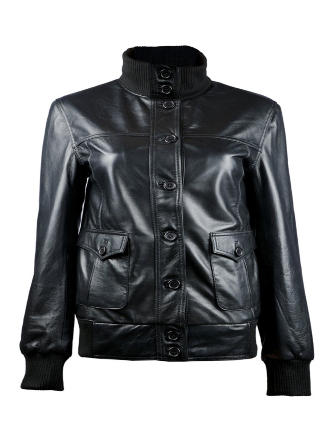 New Women Black Bomber Leather Jacket