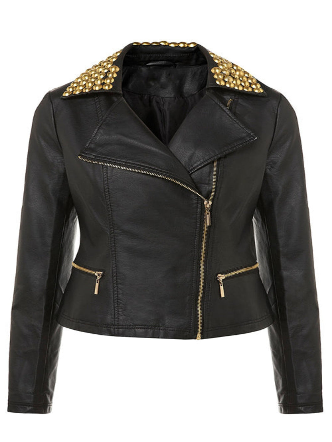 Womens Stylish Studded Black Leather Moto Jacket