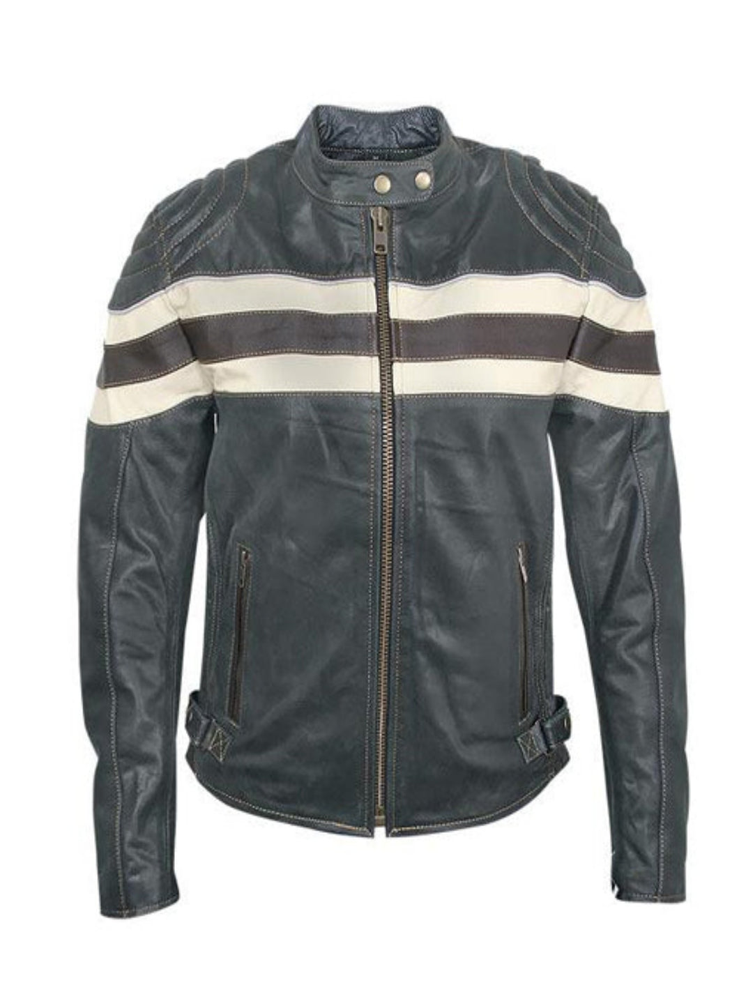 Mens Smooth Reflective Black Biker Leather Jacket
