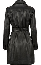 Load image into Gallery viewer, Women Black Dawn Trench Leather Coat
