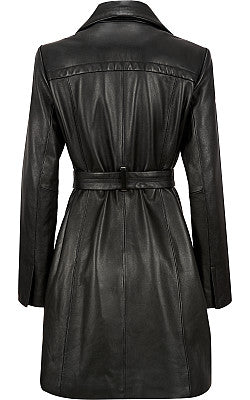 Women Black Dawn Trench Leather Coat