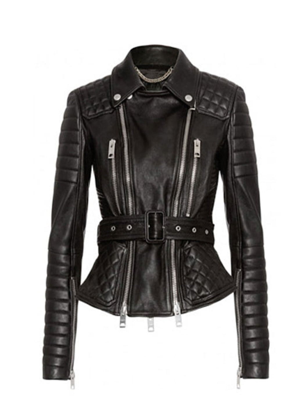 Womens Quilted Motorcycle Black Leather Jacket