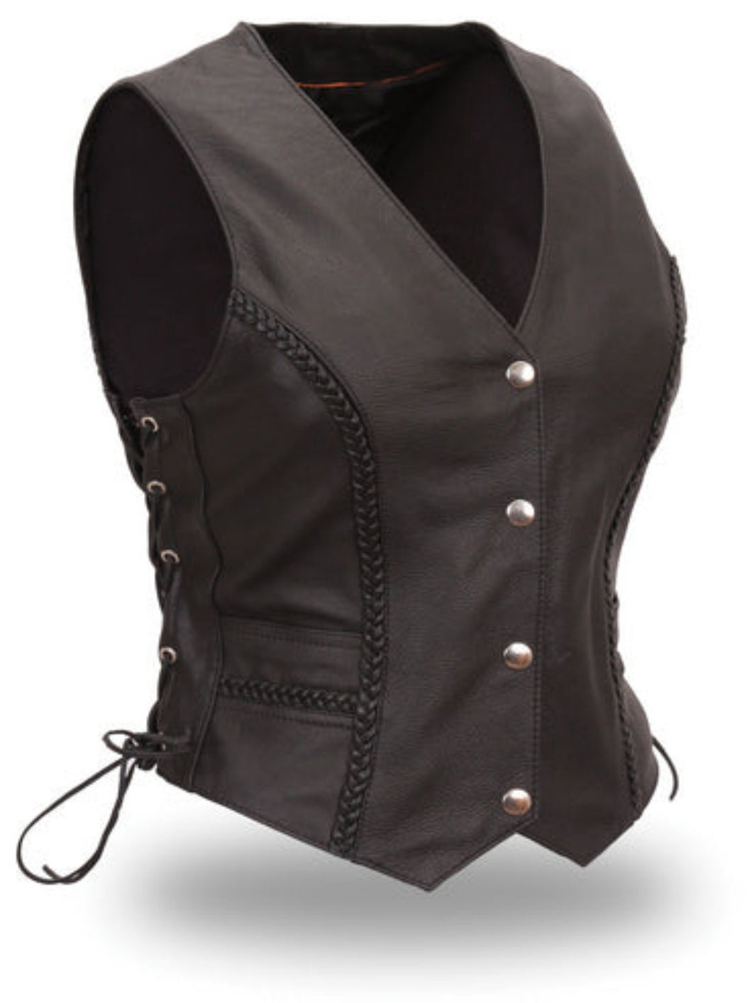 Women's Braided Black Leather Motorcycle Vest