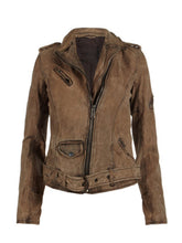 Load image into Gallery viewer, Womens Vintage Motorcycle Brown Leather Jacket
