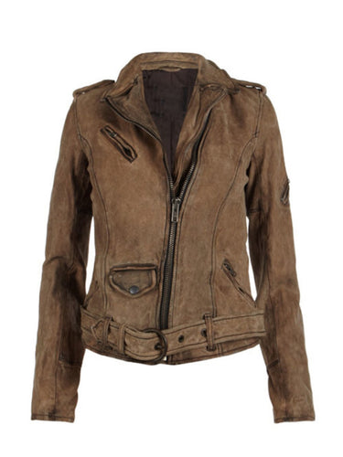 Womens Vintage Motorcycle Brown Leather Jacket