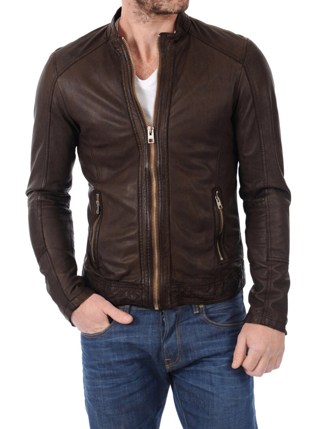 Mens Stylish Brown Real Leather Jacket