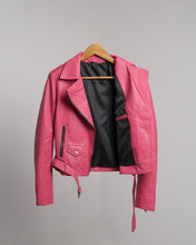 Load image into Gallery viewer, Women Genuine Barbie Pink Leather Biker Jacket
