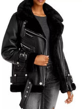 Load image into Gallery viewer, Womens Black Vintage Shearling Coat
