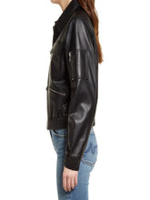 Load image into Gallery viewer, Women&#39;s Black Leather Bomber Jacket
