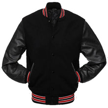 Load image into Gallery viewer, Men&#39;s Stylish Black Wool Jacket with leather Sleeves
