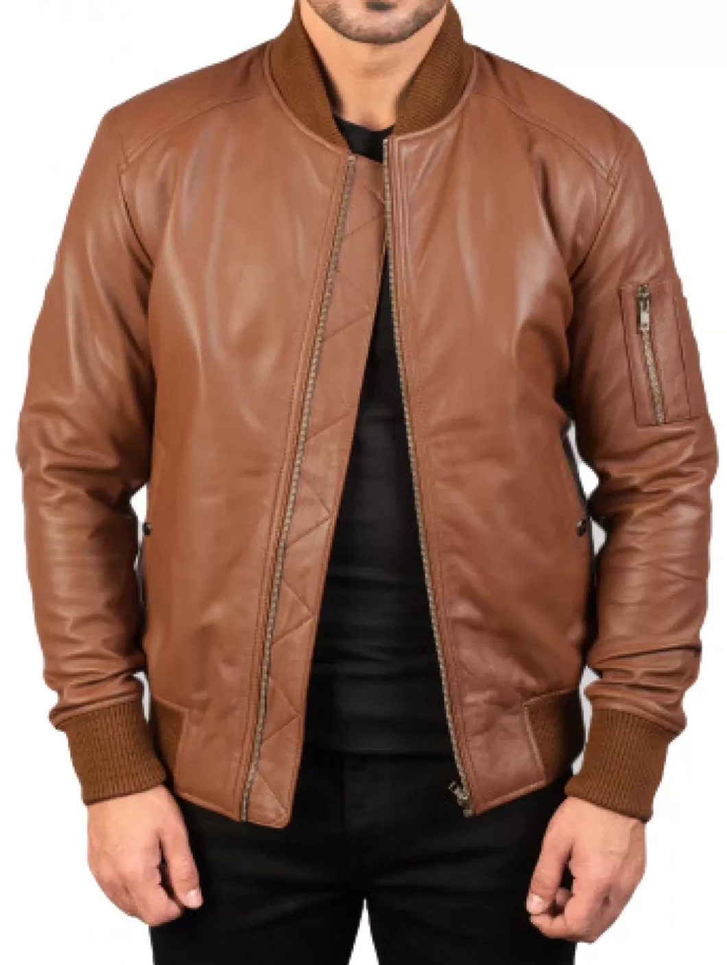 Men's Casual Brown Slim Fit Leather Bomber Varsity Jackets