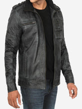 Load image into Gallery viewer, Mens Cafe Racer Distressed Black Leather Jacket
