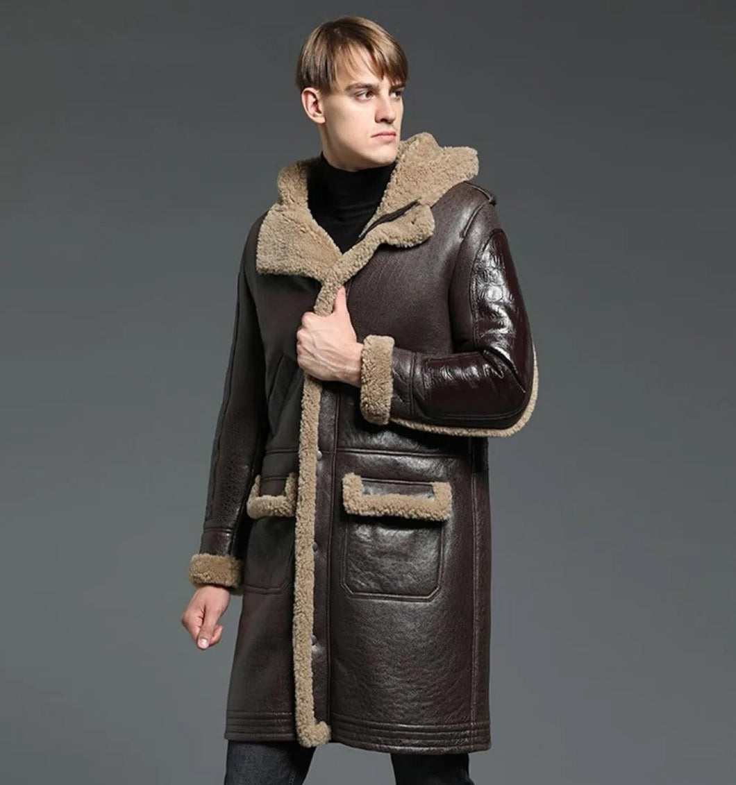 Mens Shearling Winter Leather Thick Coat
