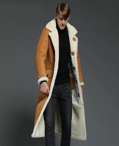 Mens Winter Windbreaker Brown Shearling Warm Coat
