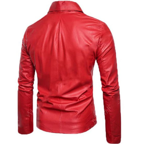 Men's FJM592 Slim Fit Red Leather Biker Jacket