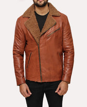 Load image into Gallery viewer, Mens Brown Real Sheepskin Leather Shearling Jacket
