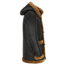 Load image into Gallery viewer, Mens Stylish Black Shearling Coat With Hood
