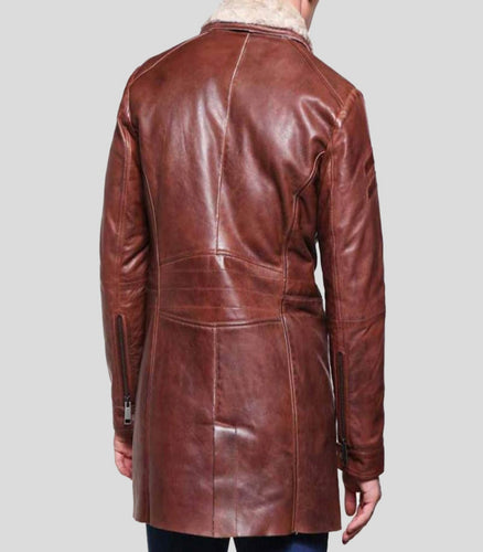 Mens Stylish Brown Mid-Length Shearling Coat