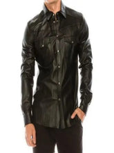 Load image into Gallery viewer, Mens Fashion Wear Real Black Leather Shirt
