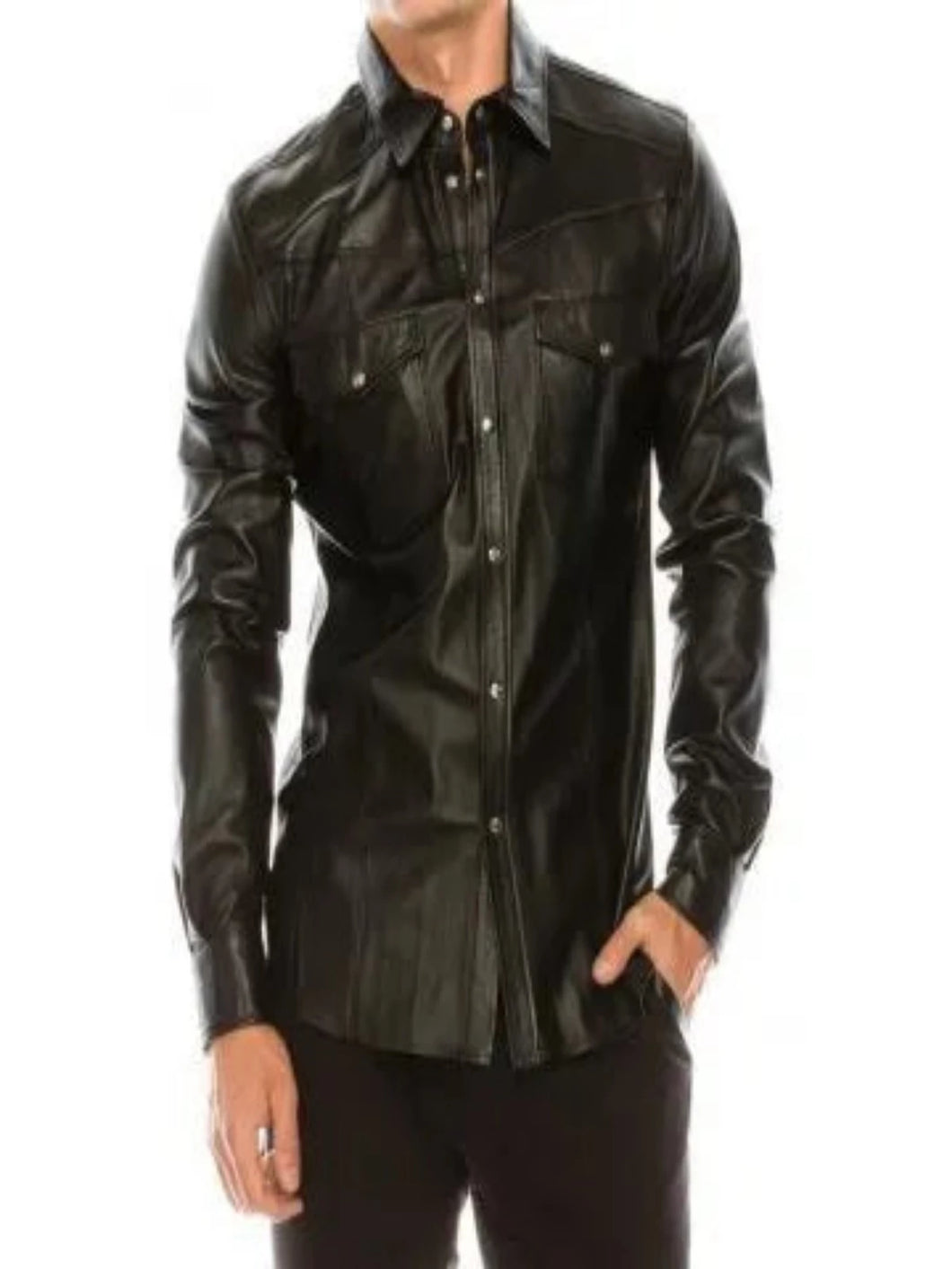 Mens Fashion Wear Real Black Leather Shirt