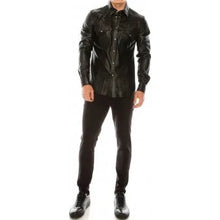 Load image into Gallery viewer, Mens Fashion Wear Real Black Leather Shirt
