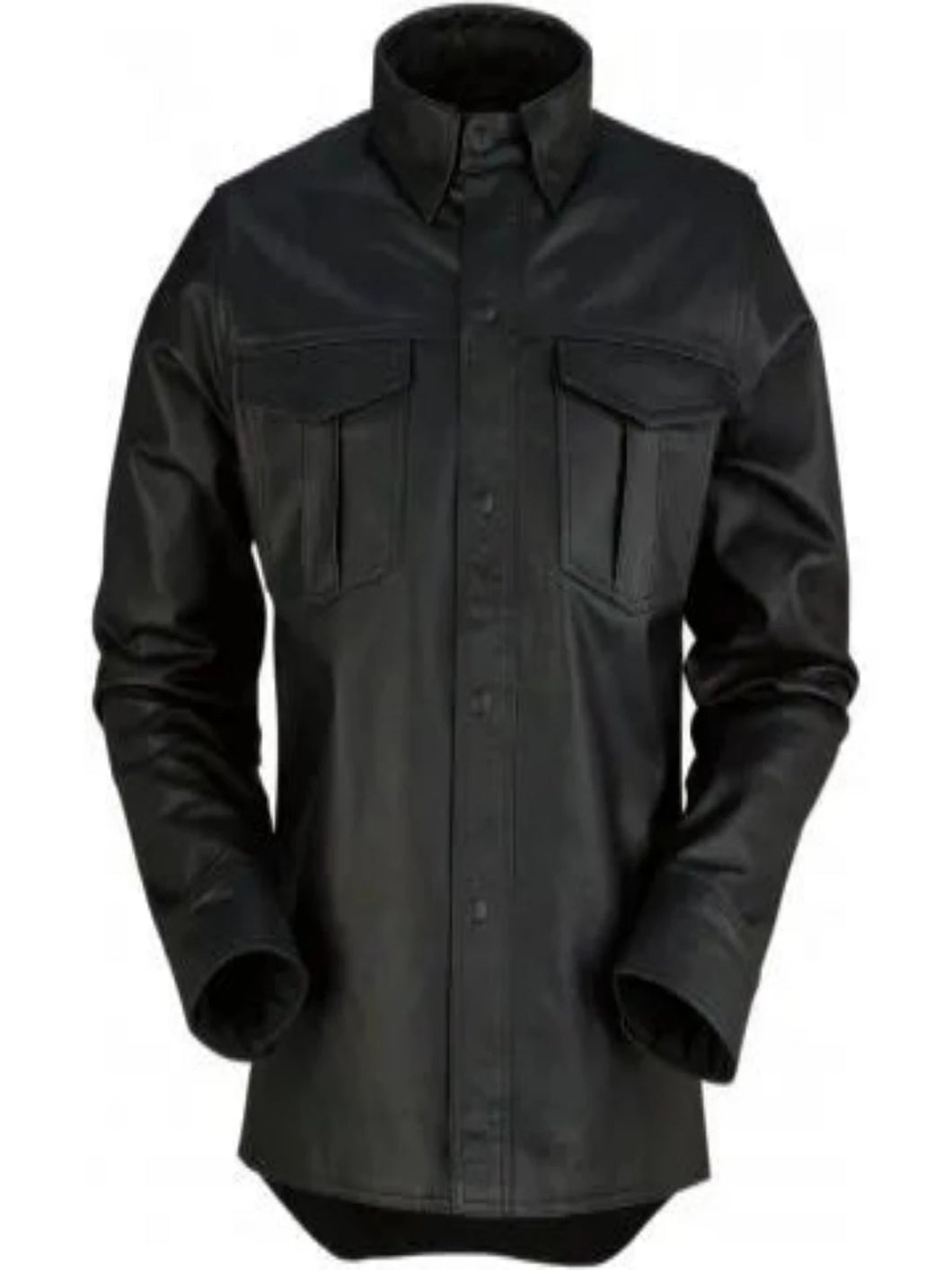 Mens Prominent Look Real Black Leather Shirt