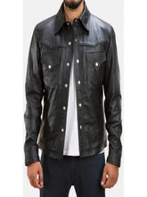 Load image into Gallery viewer, Mens Street Wear Real Black Leather Shirt
