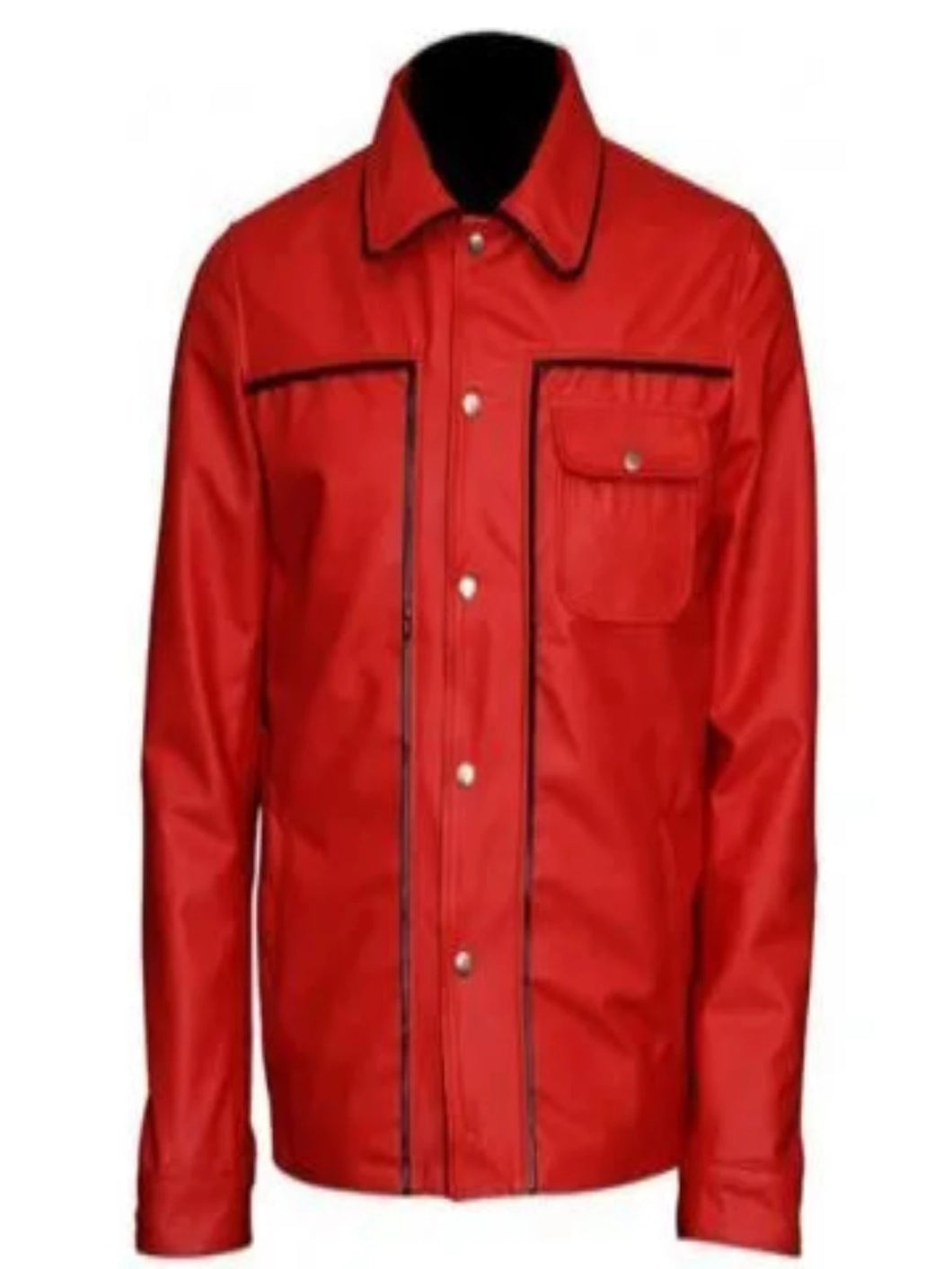 Mens New Fashion Real Red Leather Shirt
