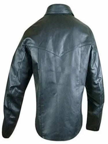 Mens Lace-Up Front Real Black Leather Shirt