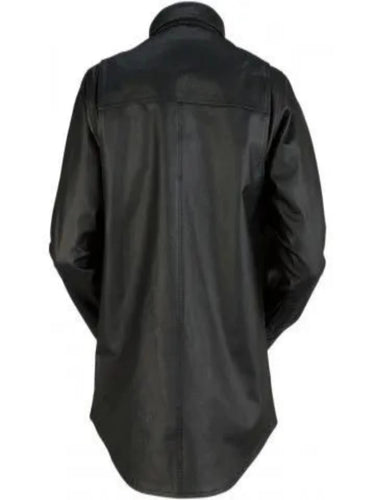 Mens Prominent Look Real Black Leather Shirt